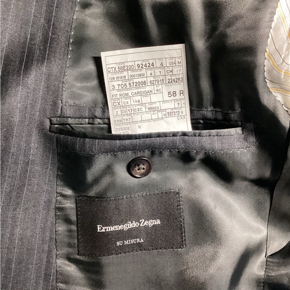 Ermenegildo Zegna Su Misura 58 EU 48 US Suit 38x31 100% Wool Charcoal Stripe - Picture 7 of 8